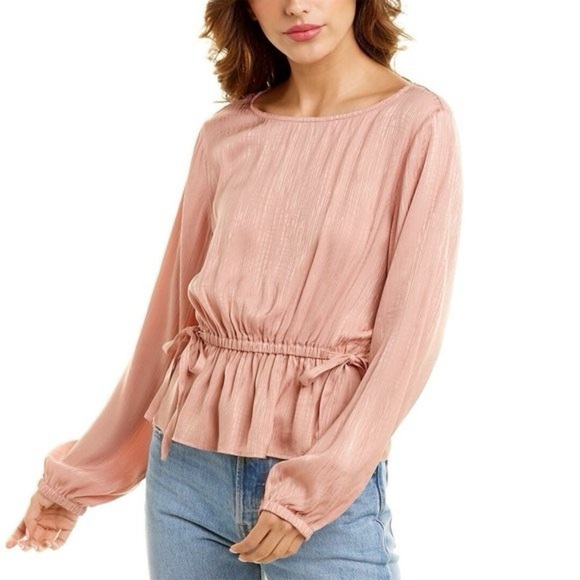 Linden Street Studio Pink Puff Sleeve Blouse with Tie Front - Picture 1 of 9